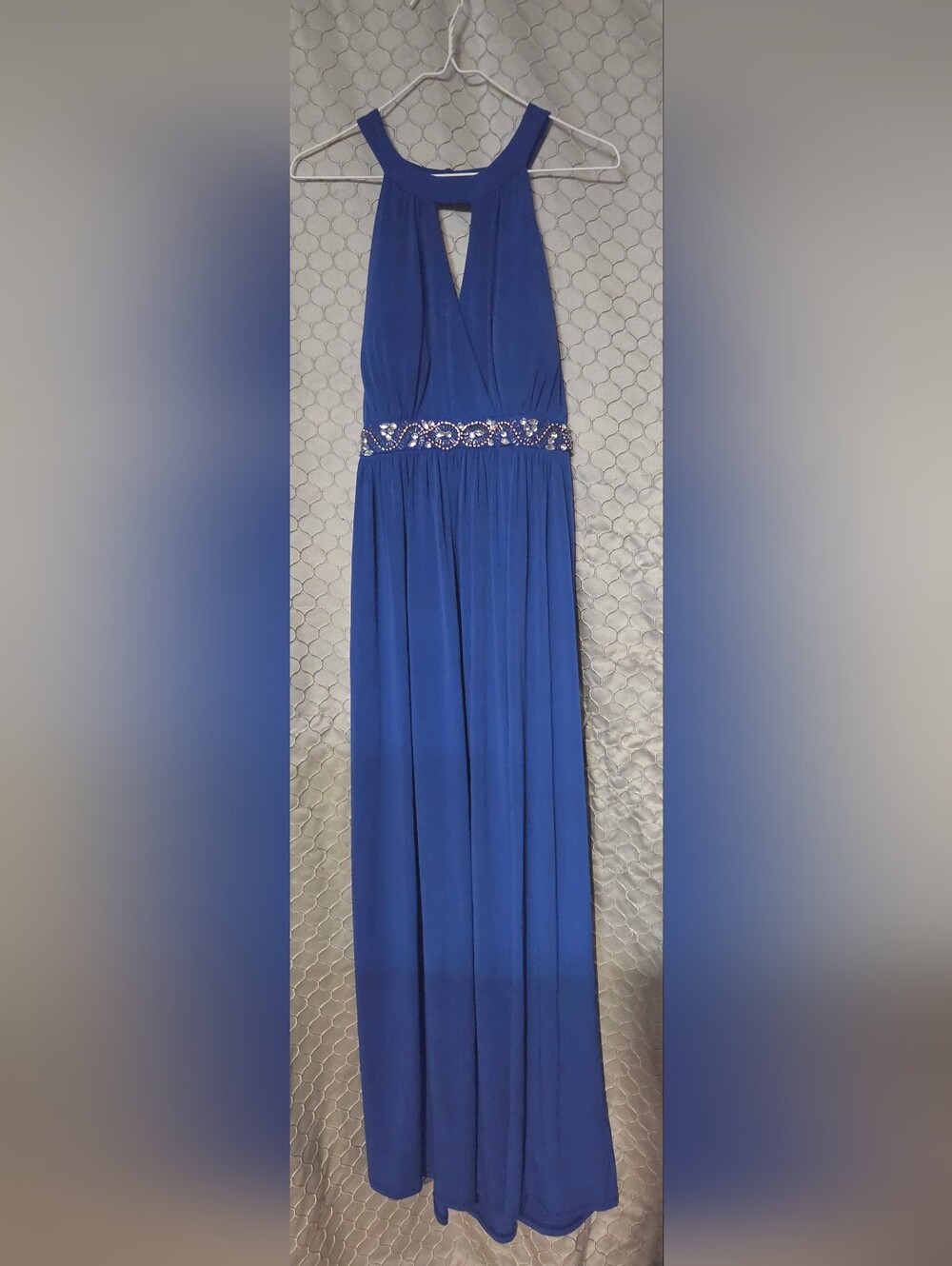 I.N. San Francisco Royal Blue Beaded-Waist Halter Gown Junior sz 7 NEW